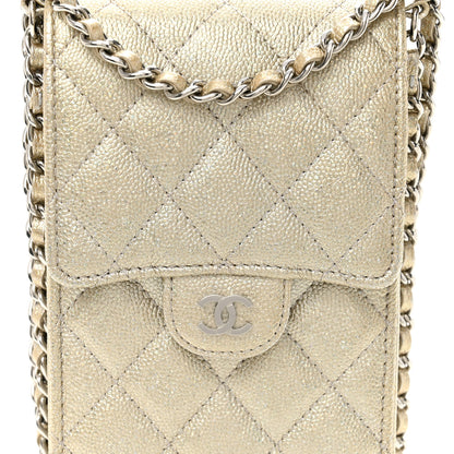 Chanel Metallic Caviar Quilted Classic Phone Holder Gold 8 of 10