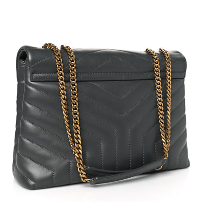 Saint Laurent Calfskin Y Quilted Monogram Medium Loulou Chain Satchel Storm 3 of 9
