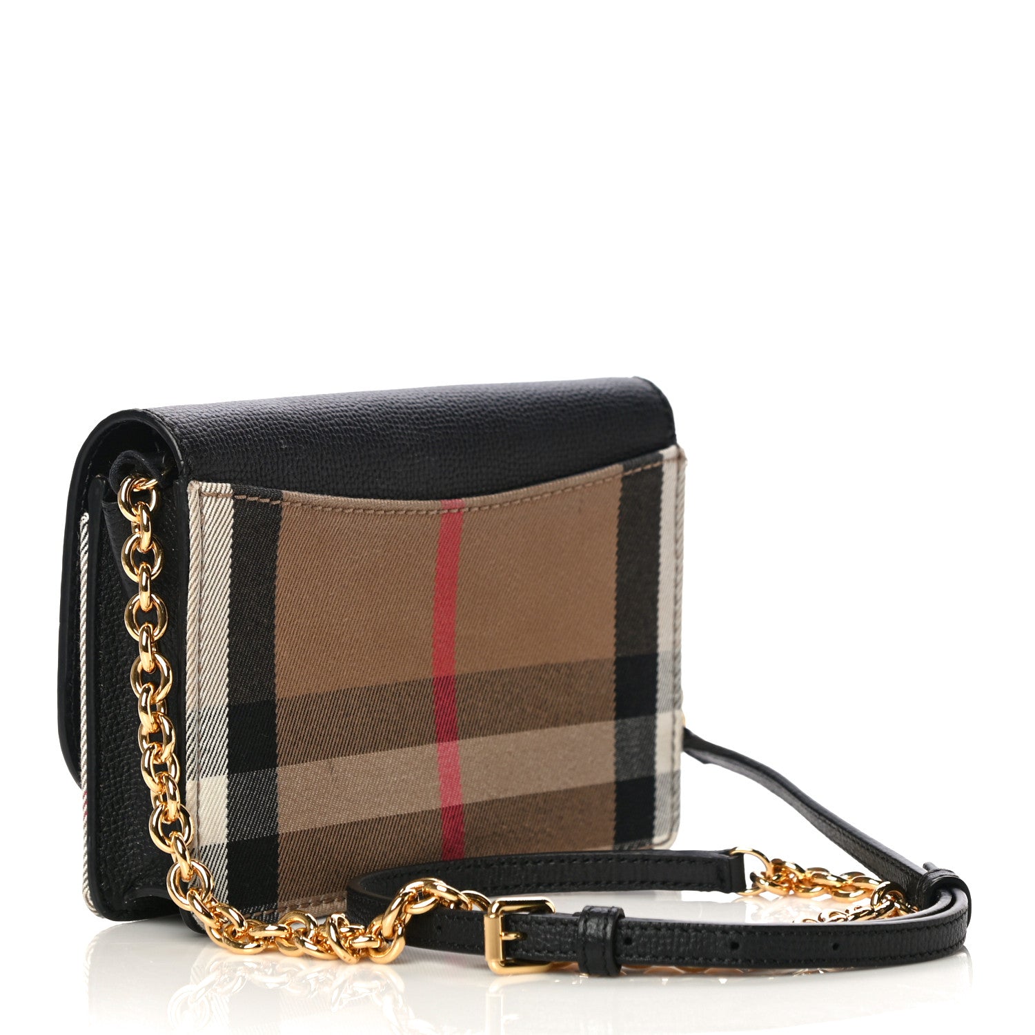 Burberry Derby Calfskin House Check Wallet On Chain Black 3 of 15