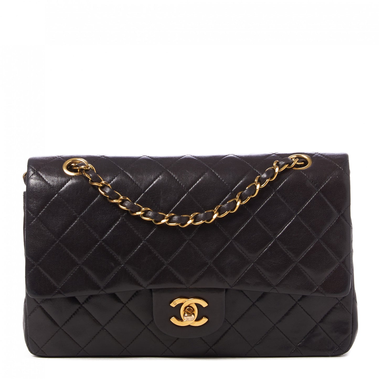 Lambskin Quilted Medium Double Flap Brown
