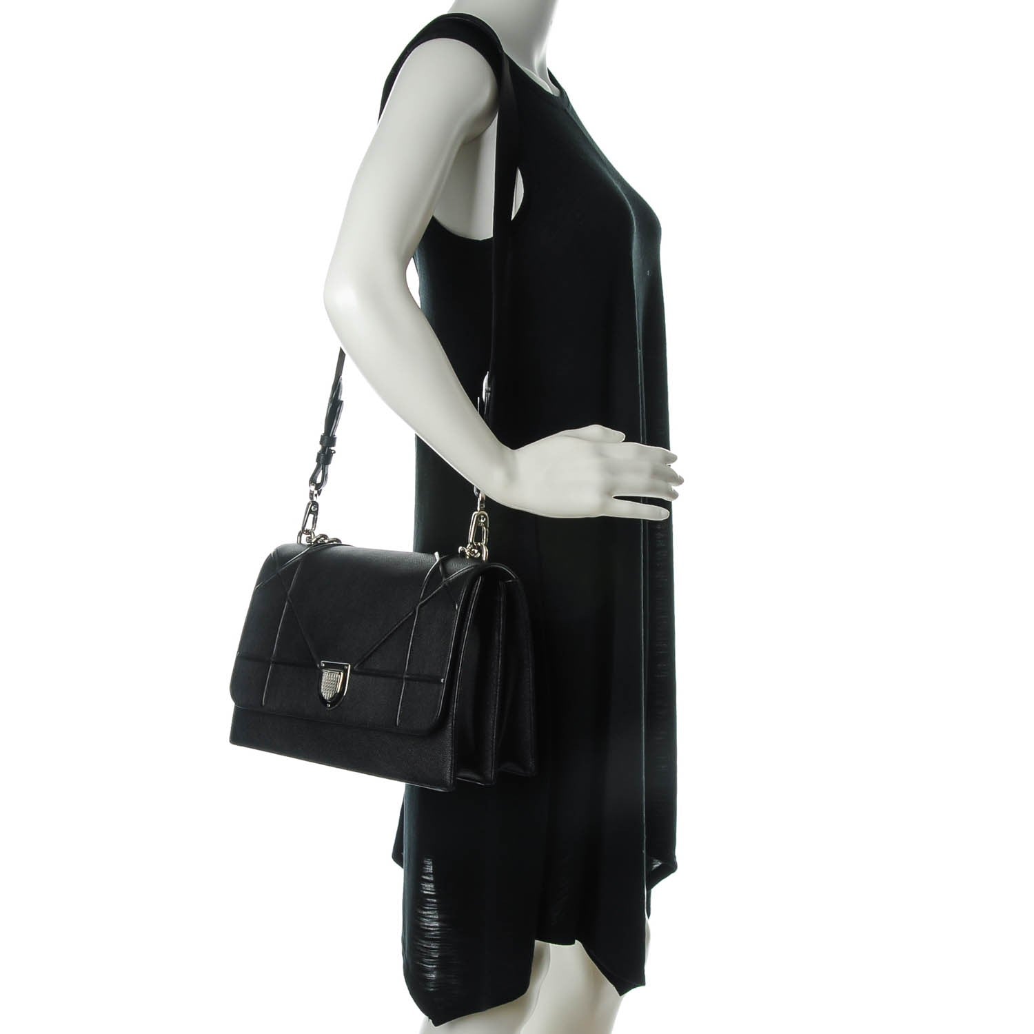 Christian Dior Grained Calfskin Diorama Satchel Black 2 of 7