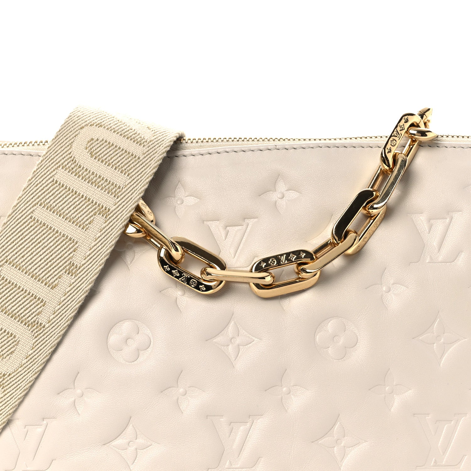 Louis Vuitton Lambskin Embossed Monogram Coussin PM Cream 7 of 12