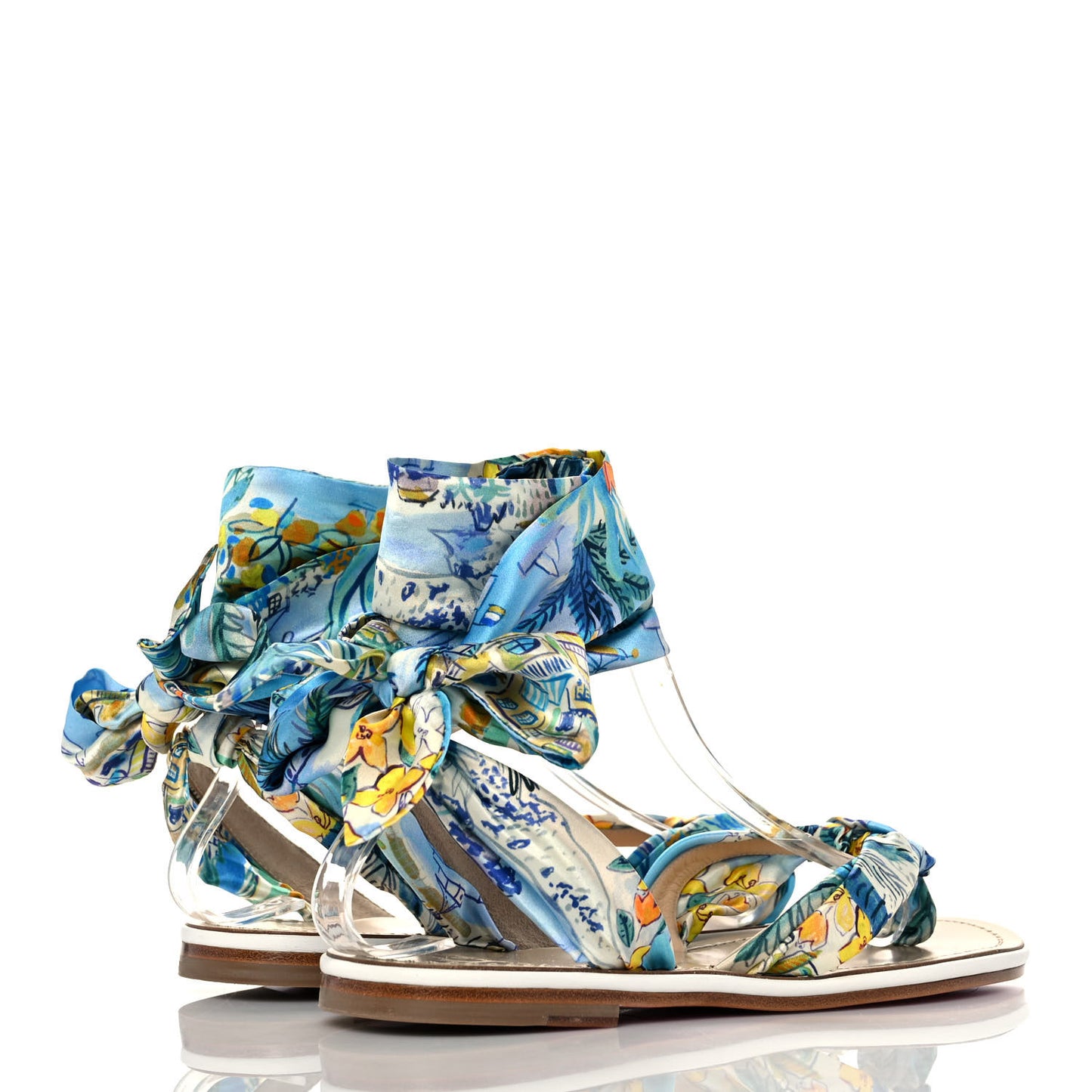 Nappa Crepe Satin Spetsos Flat Sandals 38 Bianco Multicolor