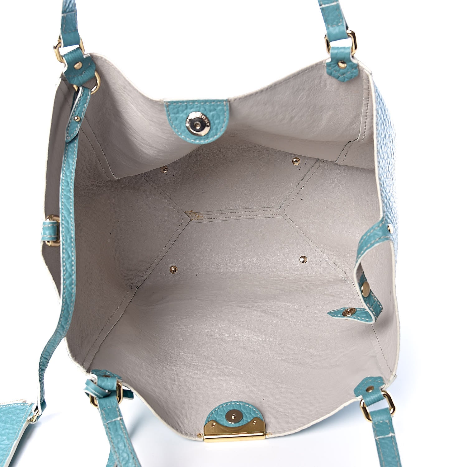 Burberry Signature Grain Calfskin Check Embossed Small Canterbury Tote Aqua Green 6 of 10