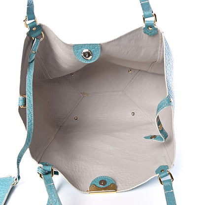 Burberry Signature Grain Calfskin Check Embossed Small Canterbury Tote Aqua Green 6 of 10