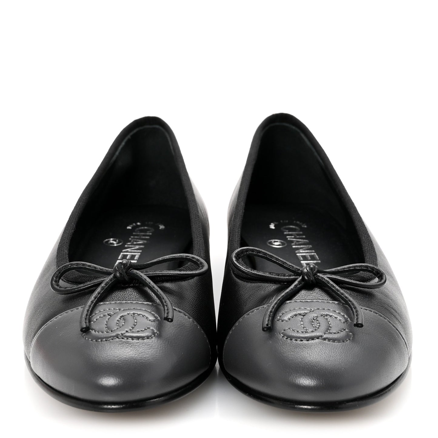 Lambskin CC Cap Toe Ballerina Flats 37 Black Dark Grey