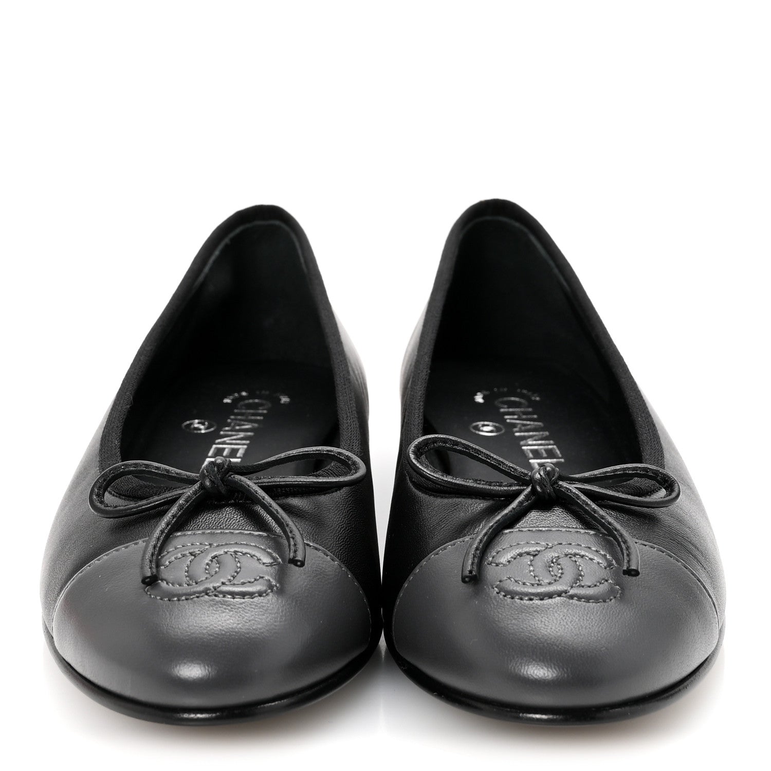 Chanel Lambskin CC Cap Toe Ballerina Flats 37 Black Dark Grey 3 of 10