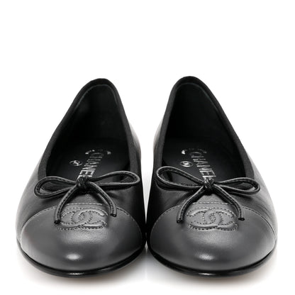 Chanel Lambskin CC Cap Toe Ballerina Flats 37 Black Dark Grey 3 of 10