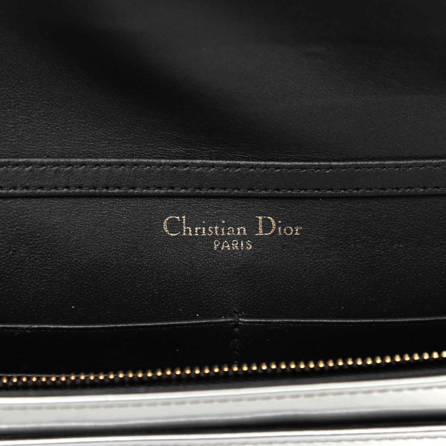 Christian Dior Metallic Patent Micro-Cannage Diorama Wallet on Chain Pouch Silver 6 of 11