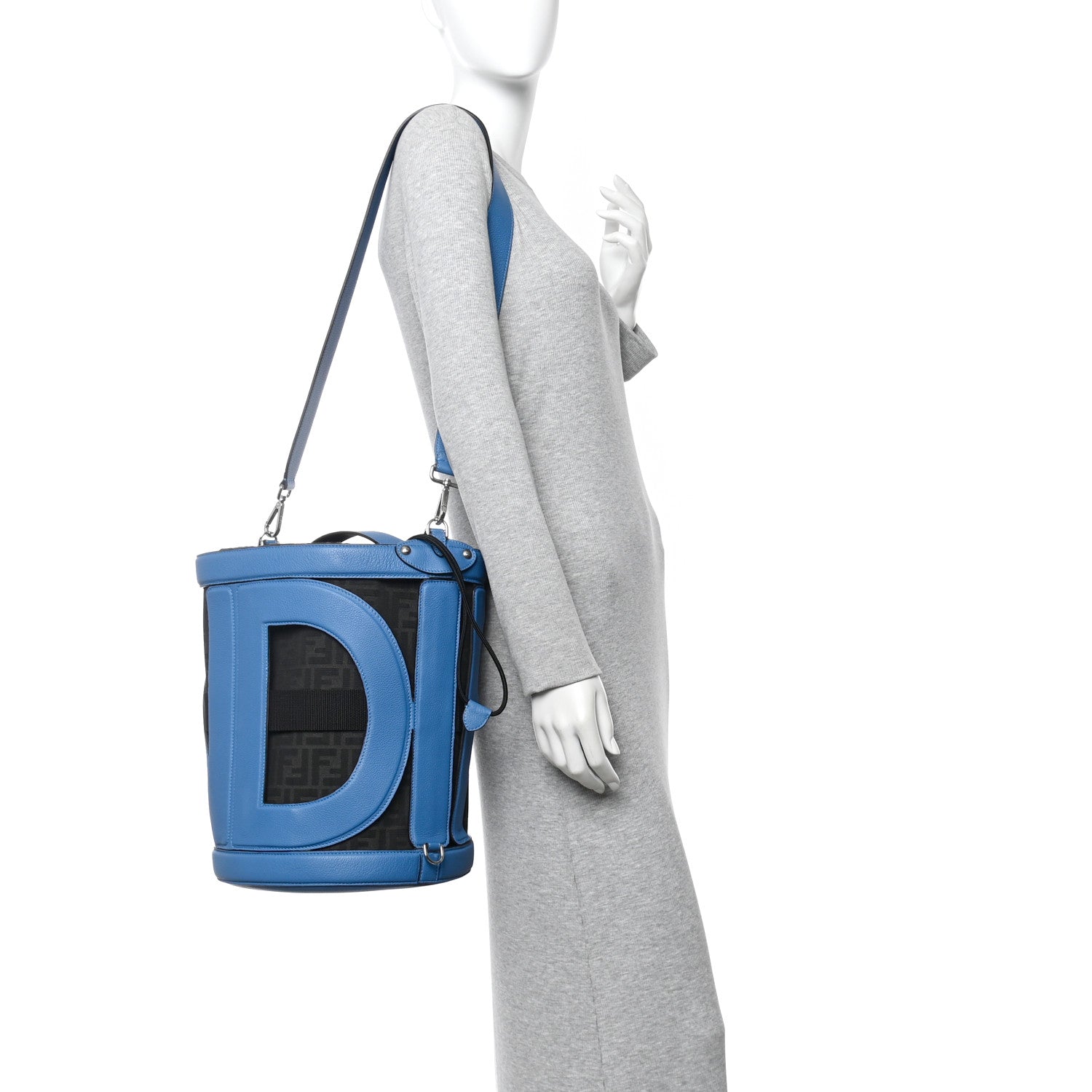 Fendi Jacquard Vitello Logo Bucket Bag Fiordaliso 2 of 10