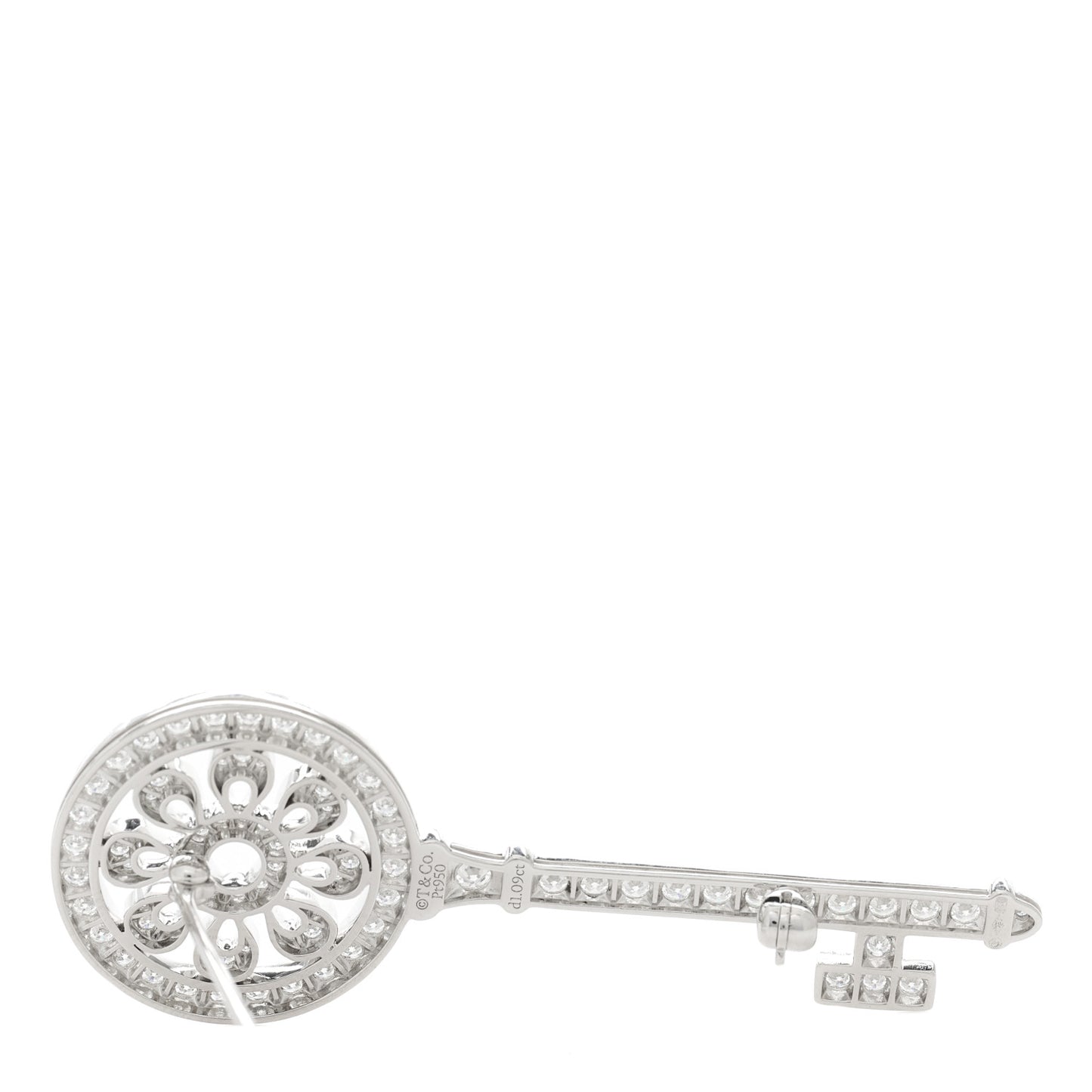 Platinum Diamond Petals Key Brooch Pin