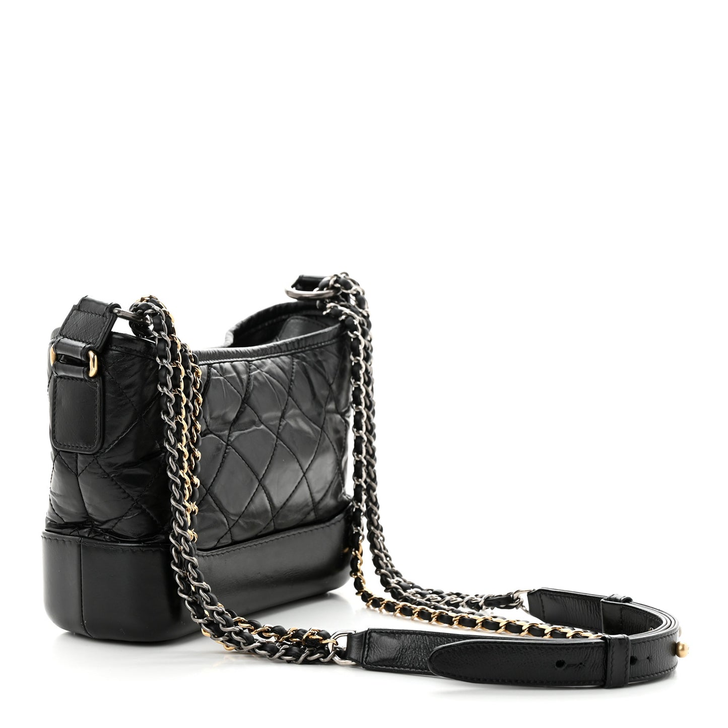 Aged Calfskin Quilted Small Gabrielle Hobo Black