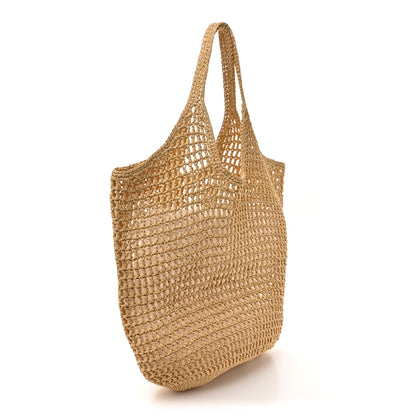 Prada Yarn Raffia Effect Crochet Logo Embroidered Shopping Tote Bag Naturale 3 of 10