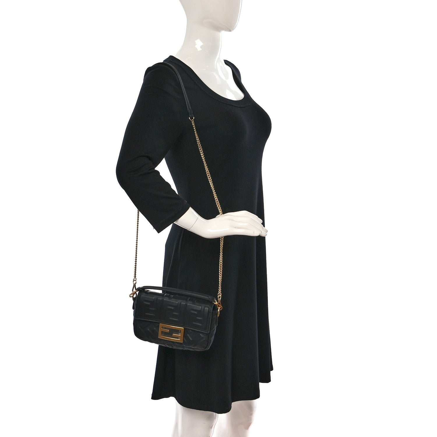 Fendi Nappa FF 1974 Embossed Mini Baguette Black 2 of 10