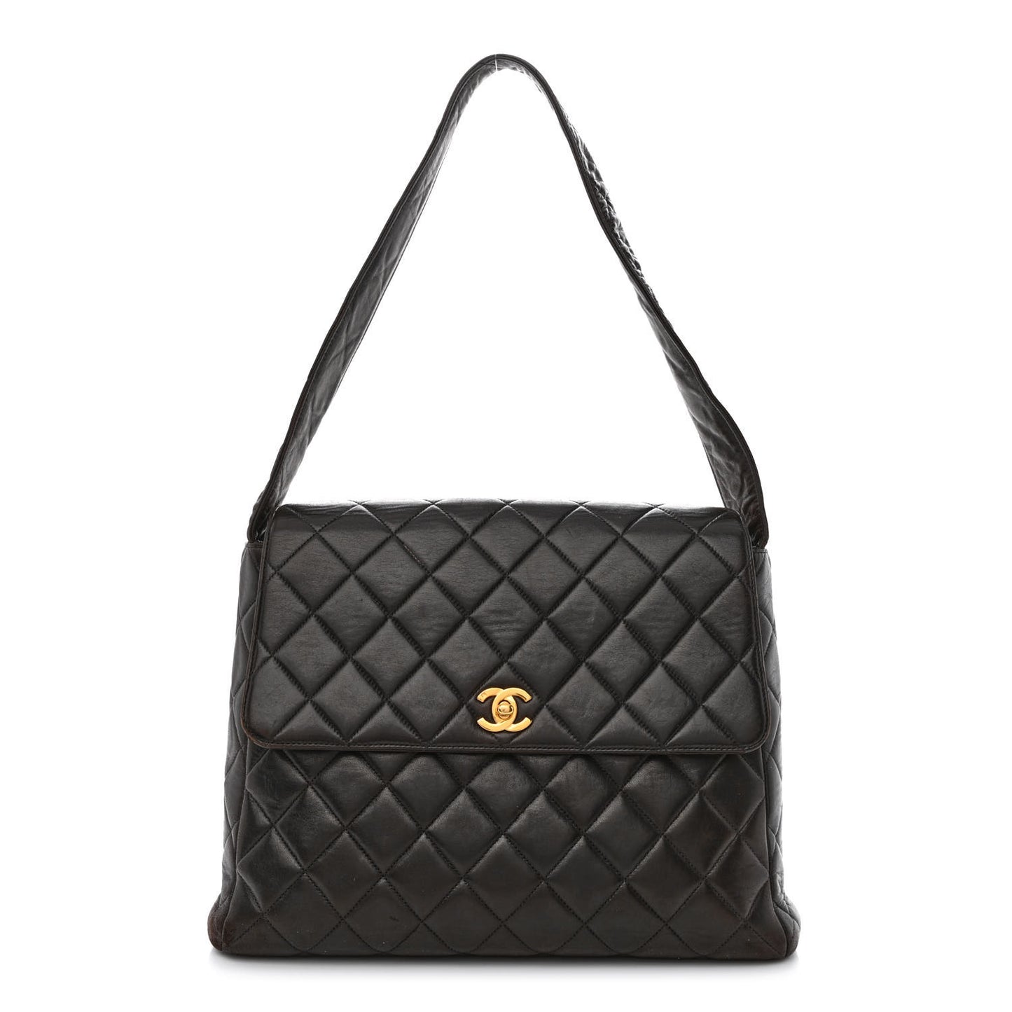 Lambskin Quilted CC Flap Shoulder Bag Black