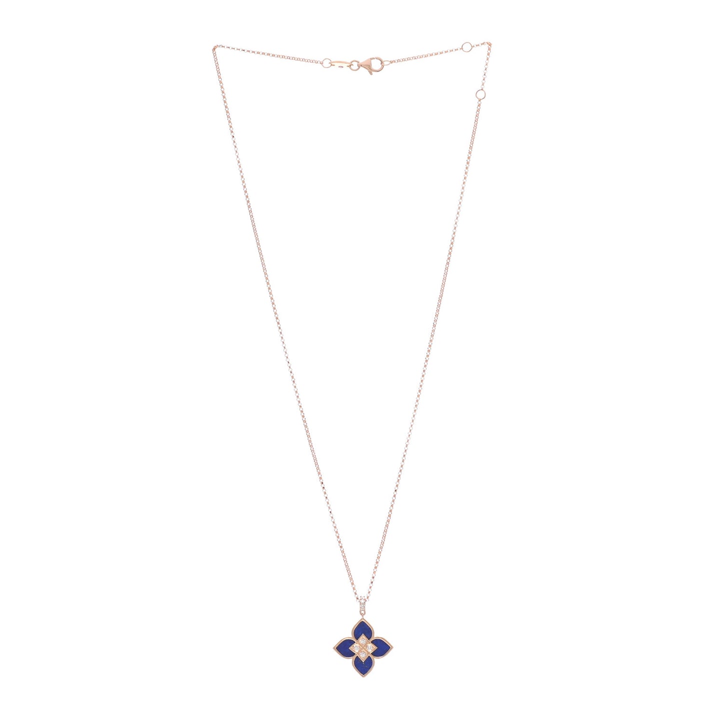 18K Rose Gold Diamond Lapis Venetian Pendant Necklace