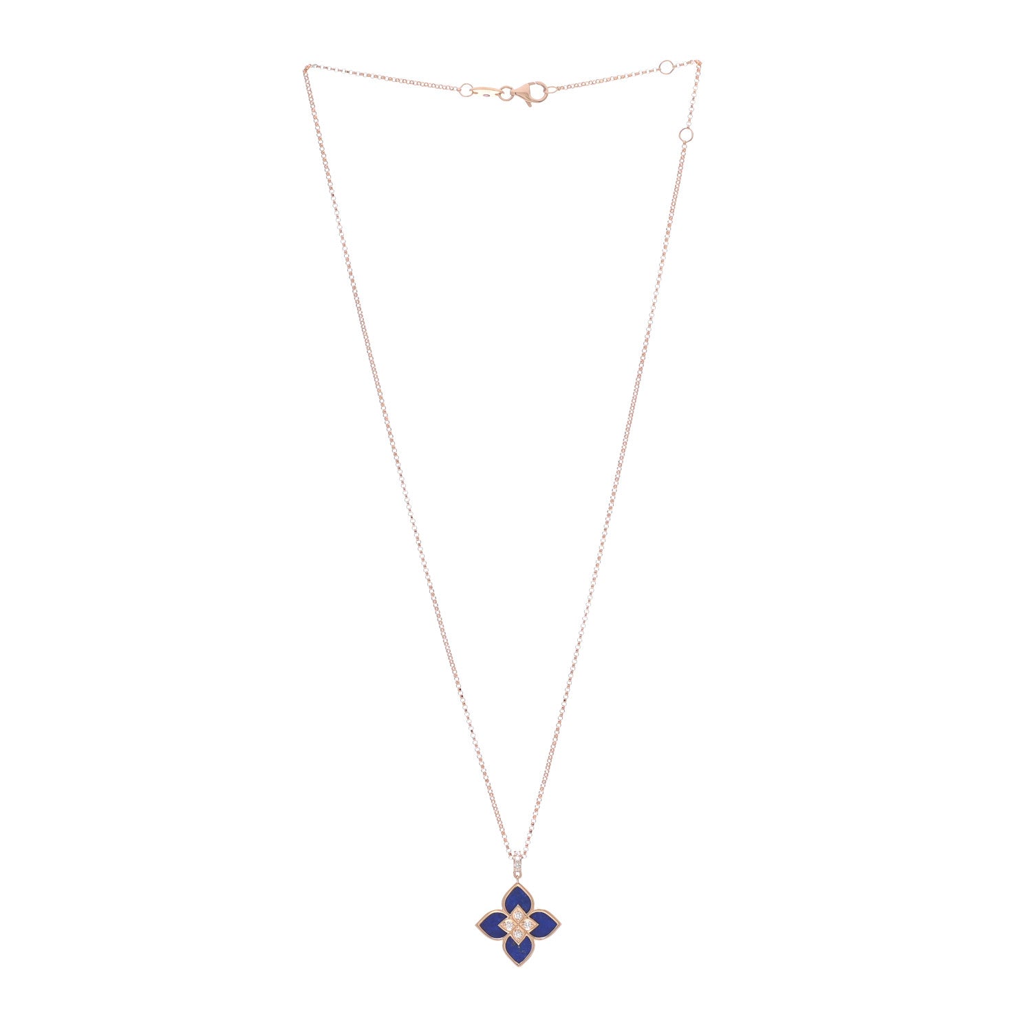 Roberto Coin 18K Rose Gold Diamond Lapis Venetian Pendant Necklace 3 of 5
