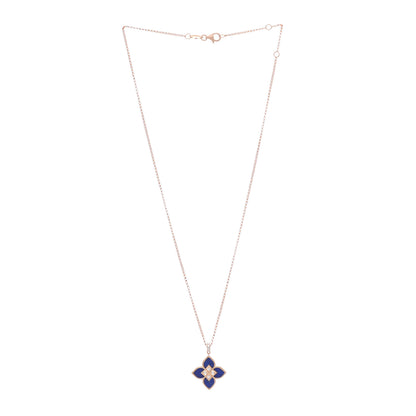 Roberto Coin 18K Rose Gold Diamond Lapis Venetian Pendant Necklace 3 of 5