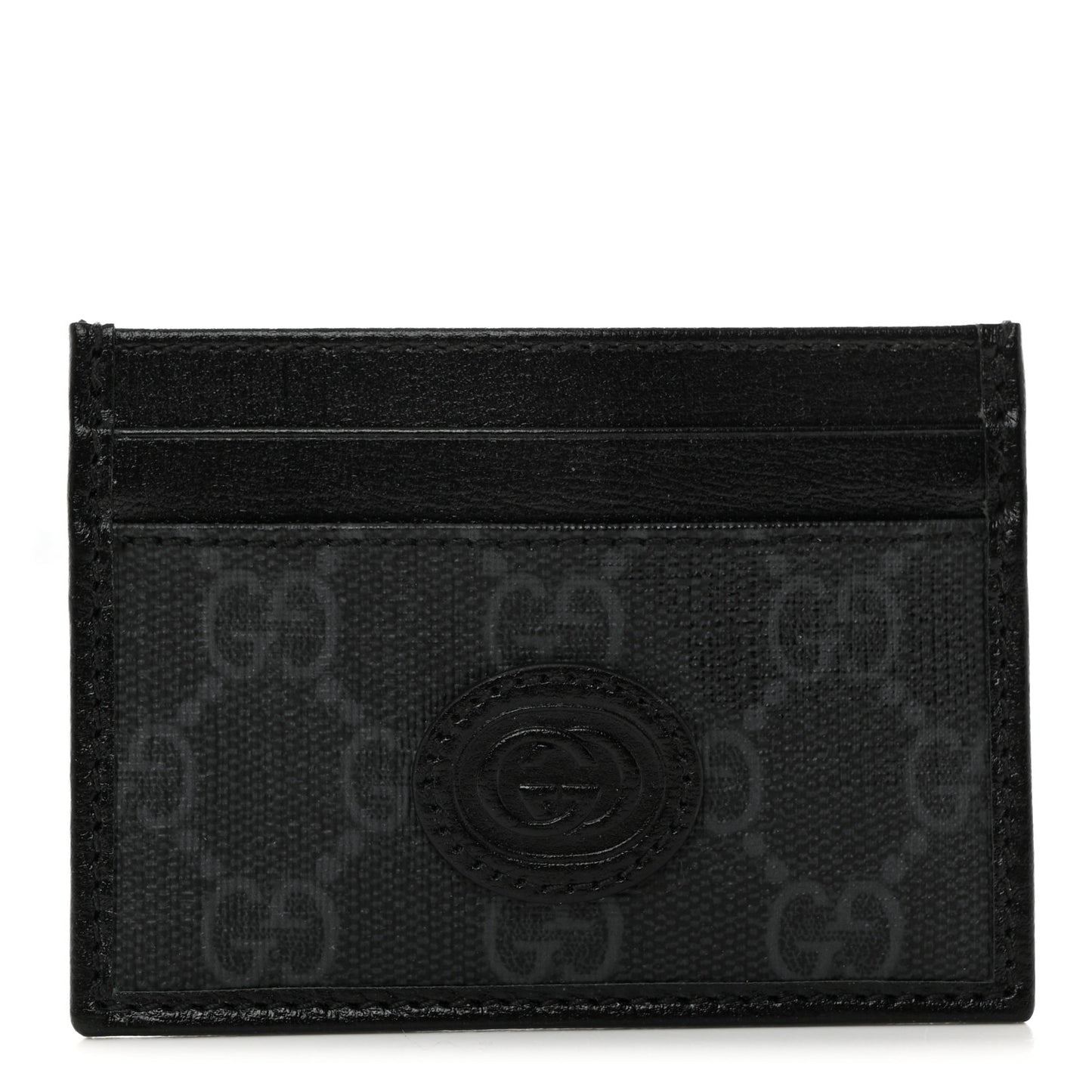 GG Supreme Monogram Textured Dollar Calfskin Retro Interlocking G Card Holder Black