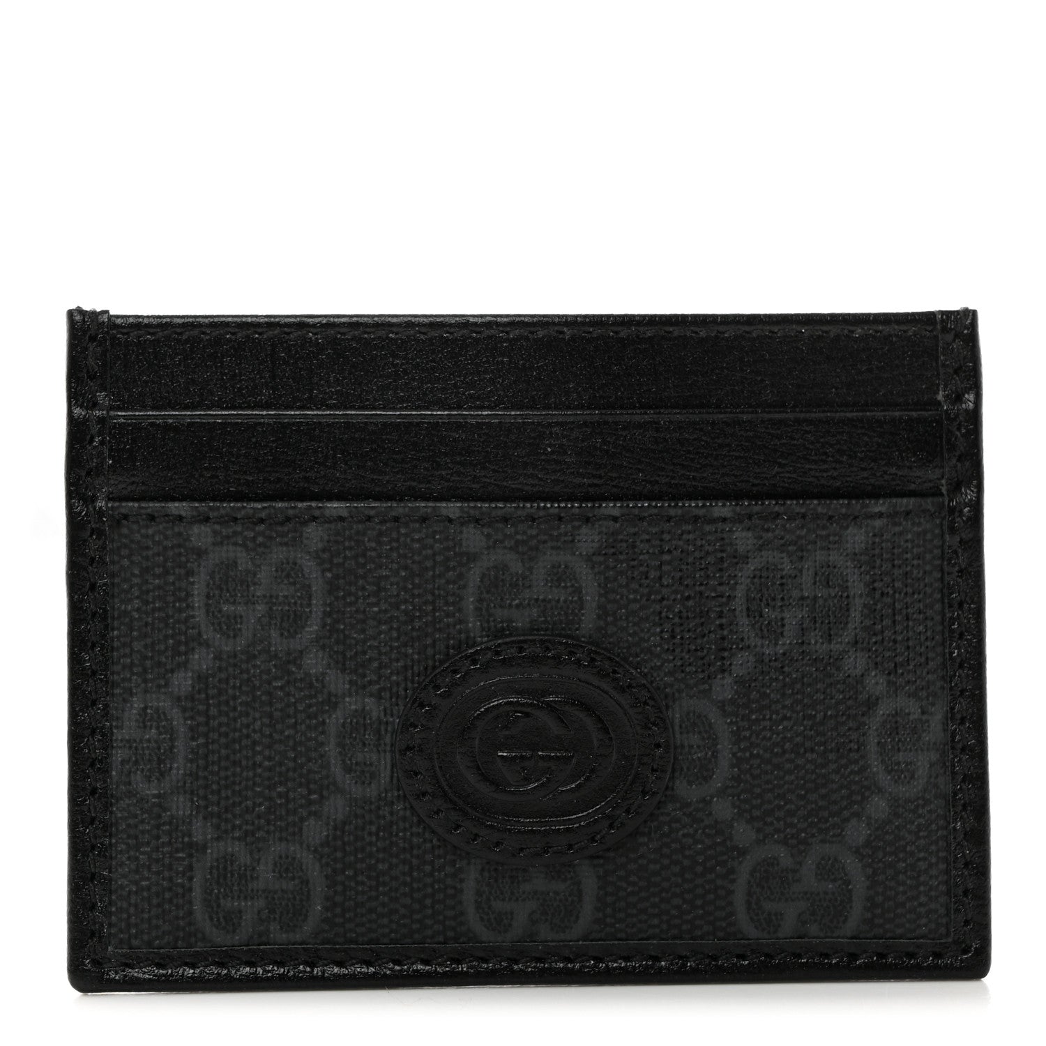Gucci GG Supreme Monogram Textured Dollar Calfskin Retro Interlocking G Card Holder Black 1 of 7