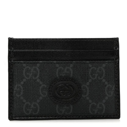 Gucci GG Supreme Monogram Textured Dollar Calfskin Retro Interlocking G Card Holder Black 1 of 7
