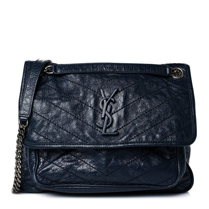 Saint Laurent Crinkled Calfskin Matelasse Monogram Medium Niki Chain Satchel Deep Marine 1 of 14