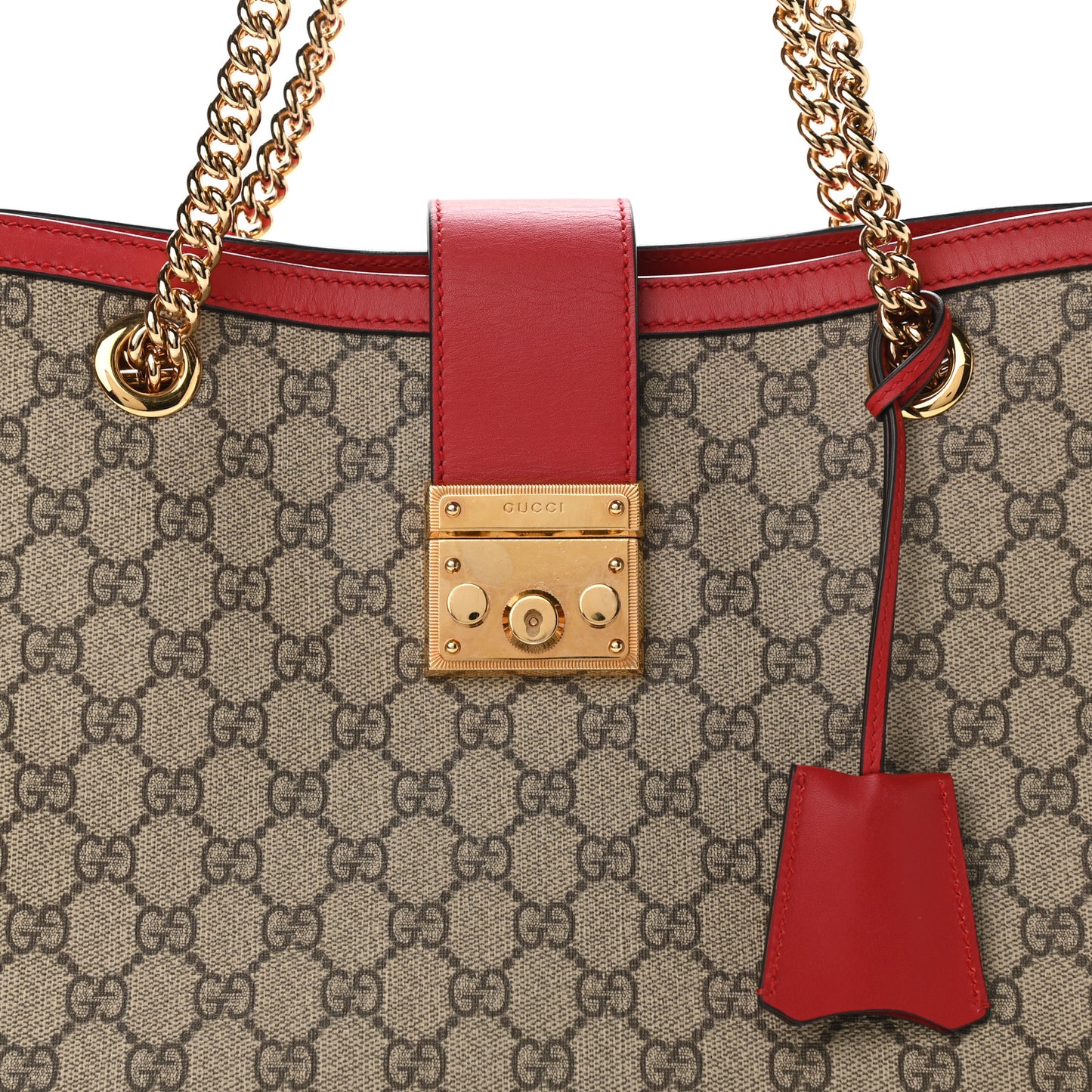 GG Supreme Monogram Medium Padlock Tote Red