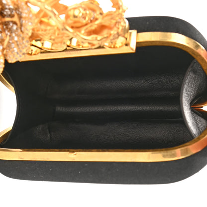 Alexander McQueen Satin Floral Knuckle Duster Box Clutch Black 5 of 7