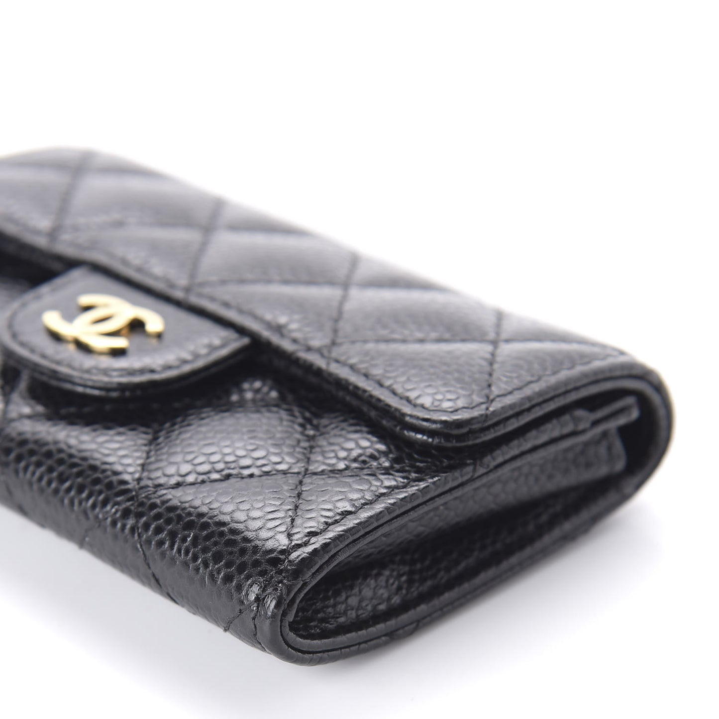 Caviar Quilted Flap Card Holder Black
