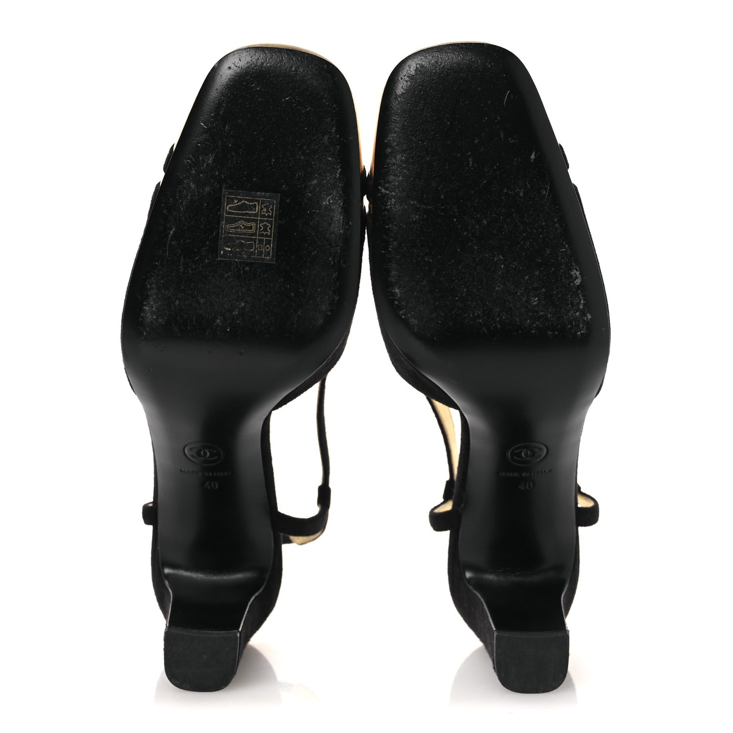 Kid Suede Metallic Lambskin Cap Toe CC Slingback Pumps 40 Black Gold
