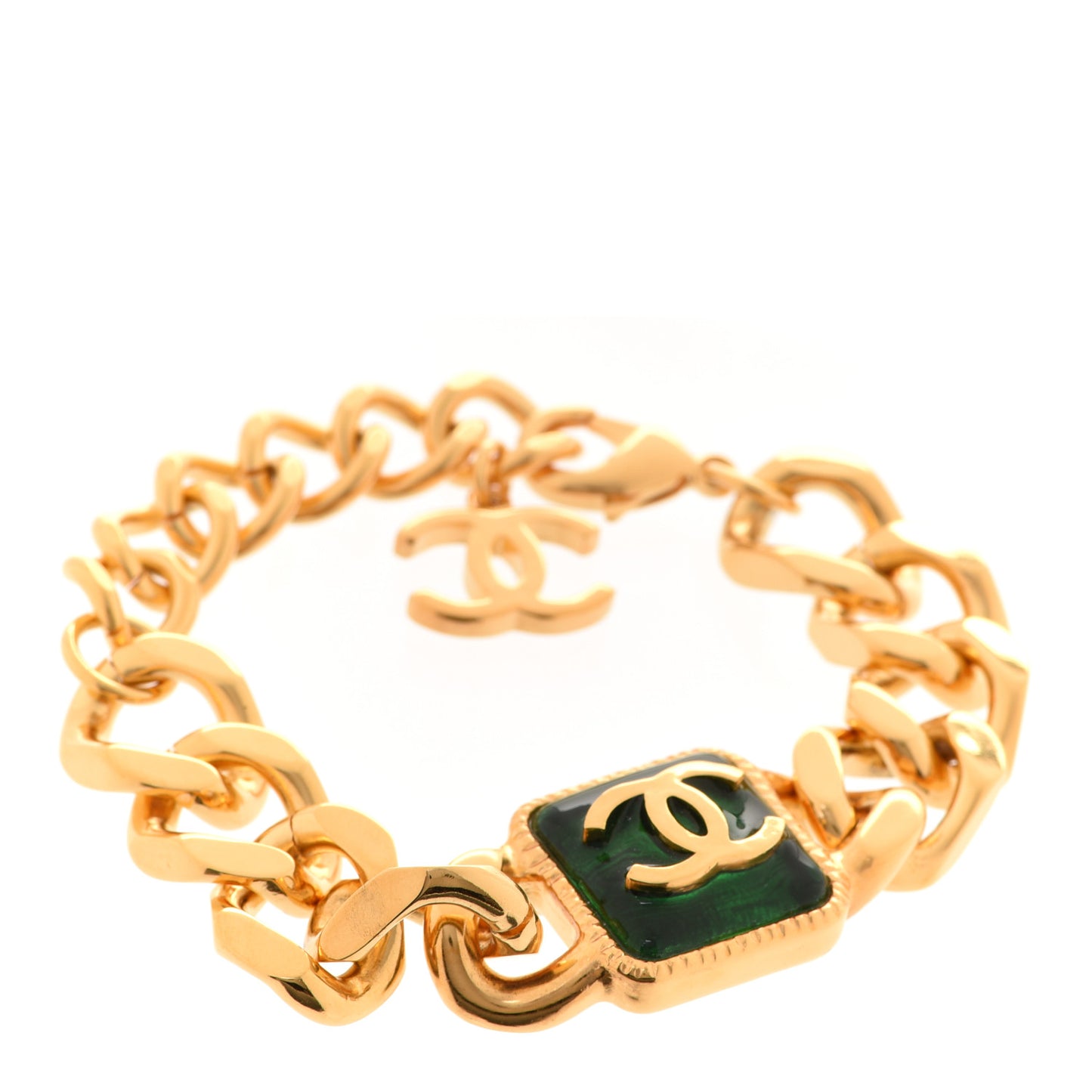 Resin CC Chain Link Bracelet Green Gold