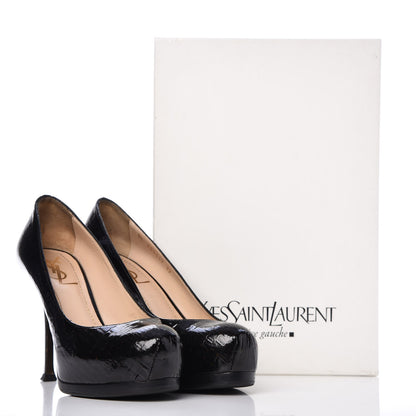 Saint Laurent Patent Crocodile Embossed Tribtoo 80 Pumps 37 Black 14 of 14