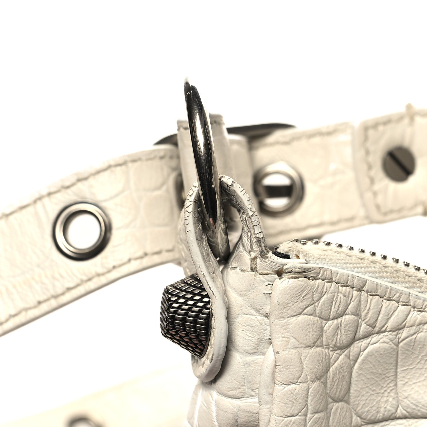 Extra Supple Calfskin Crocodile Embossed Le Cagole Shoulder Bag XS White