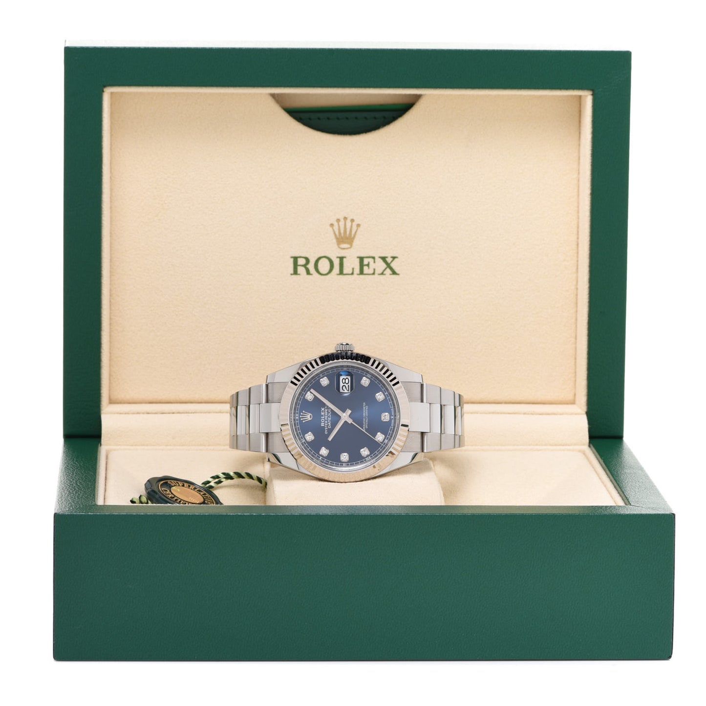 Stainless Steel 18K White Gold Diamond 41mm Oyster Perpetual Datejust Watch Bright Blue 126334