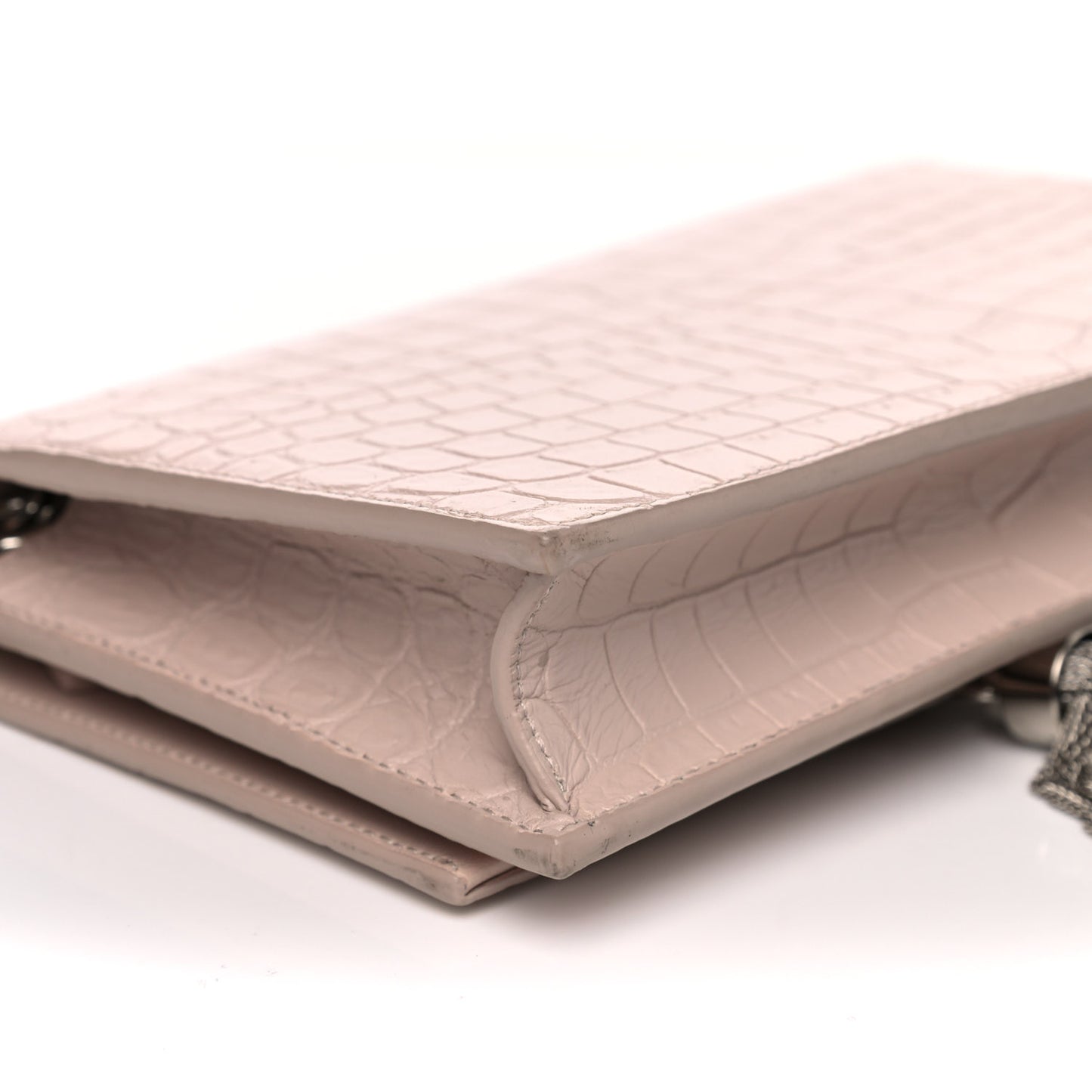 Calfskin Crocodile Embossed Kate Monogram Tassel Chain Wallet Powder Pink