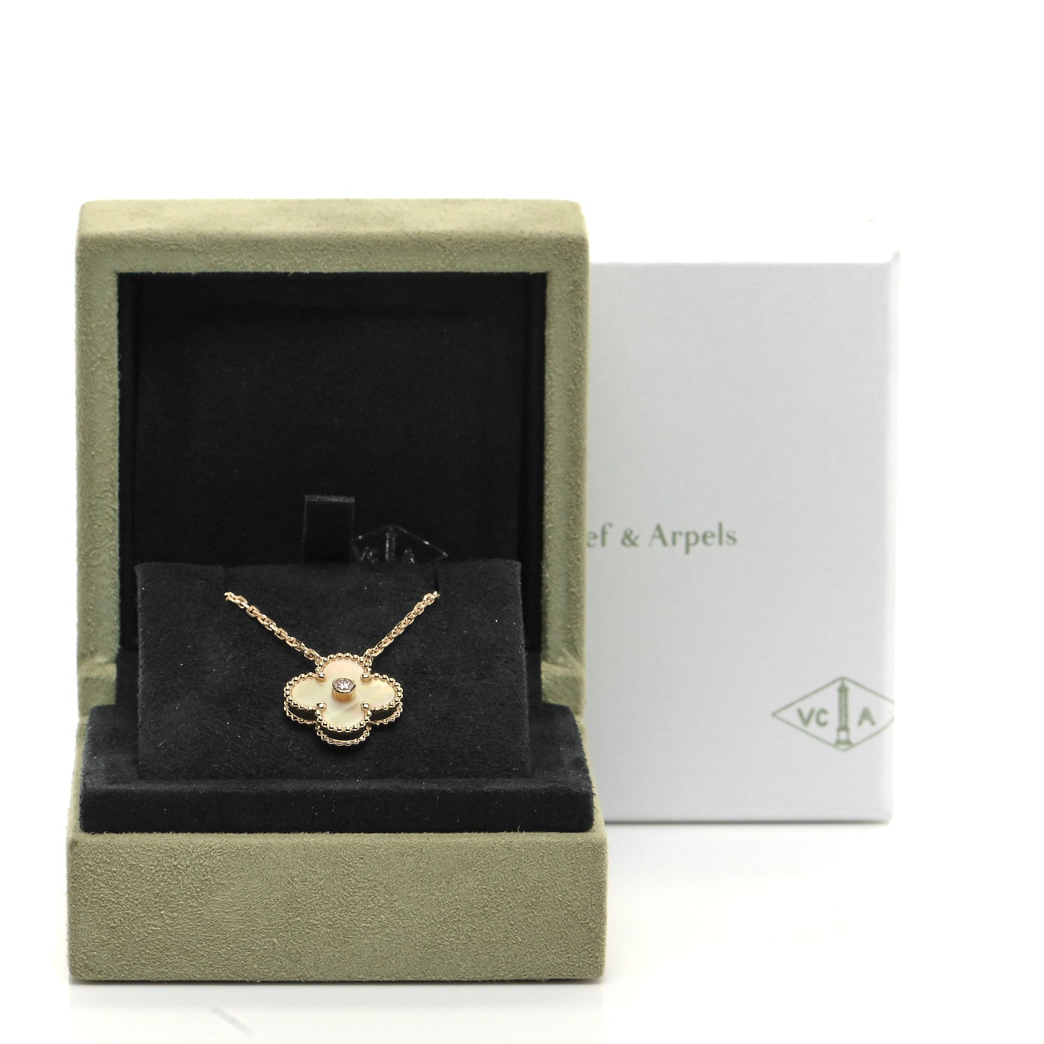 Van Cleef & Arpels 18K Yellow Gold Diamond Yellow Mother of Pearl Vintage Alhambra Pendant Necklace 6 of 6