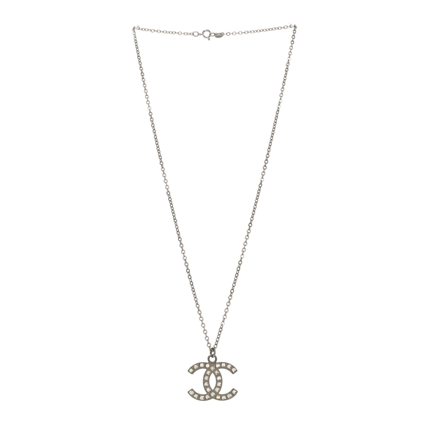 Baguette Crystal CC Necklace Silver