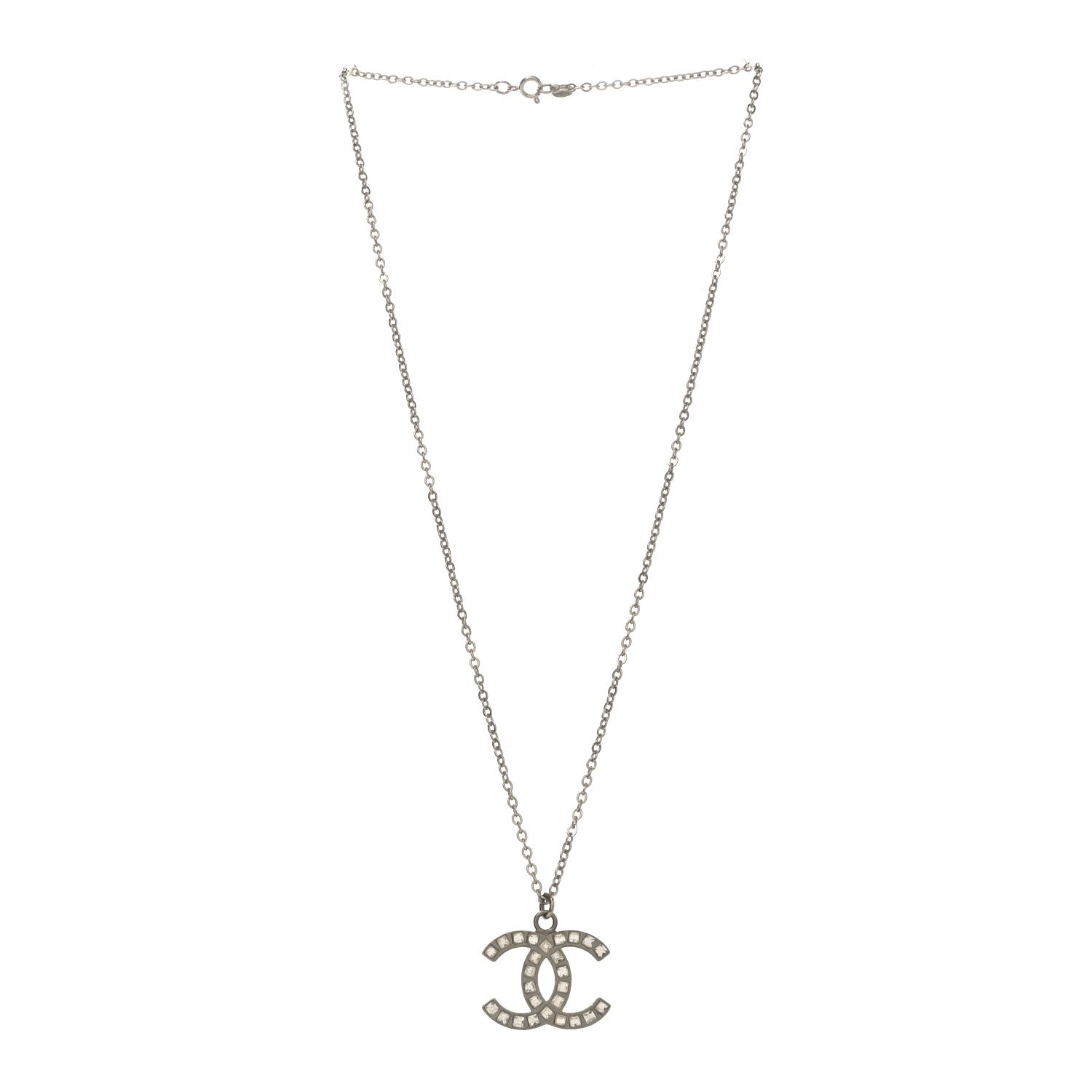 Chanel Baguette Crystal CC Necklace Silver 3 of 4