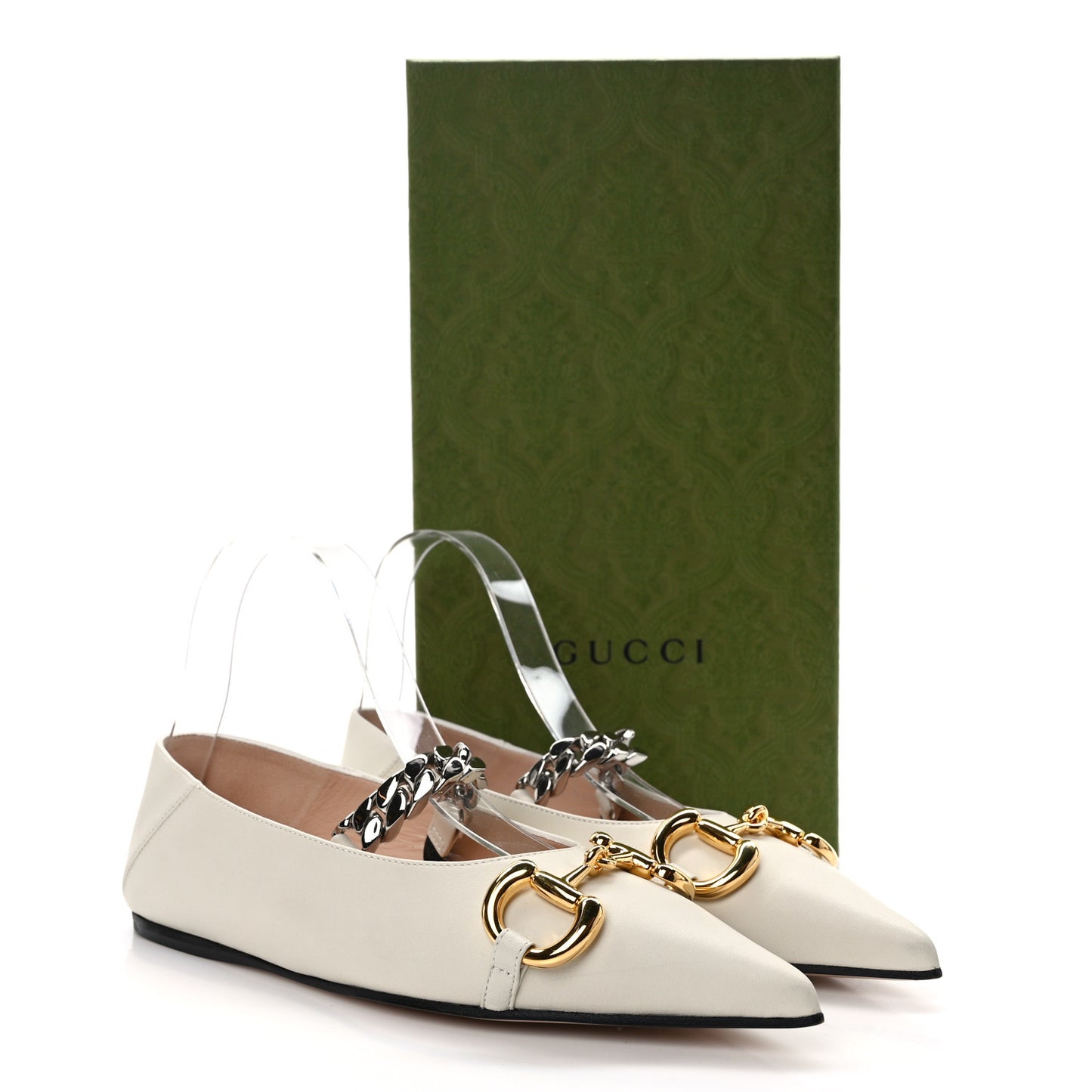 Nappa Lumiere Deva Horsebit Chain Embellished Flats 35.5 Dusty White