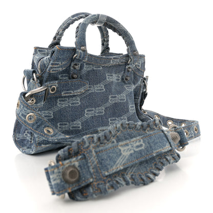 Balenciaga Denim BB Monogram Neo Cagole Handbag XS Blue 4 of 10