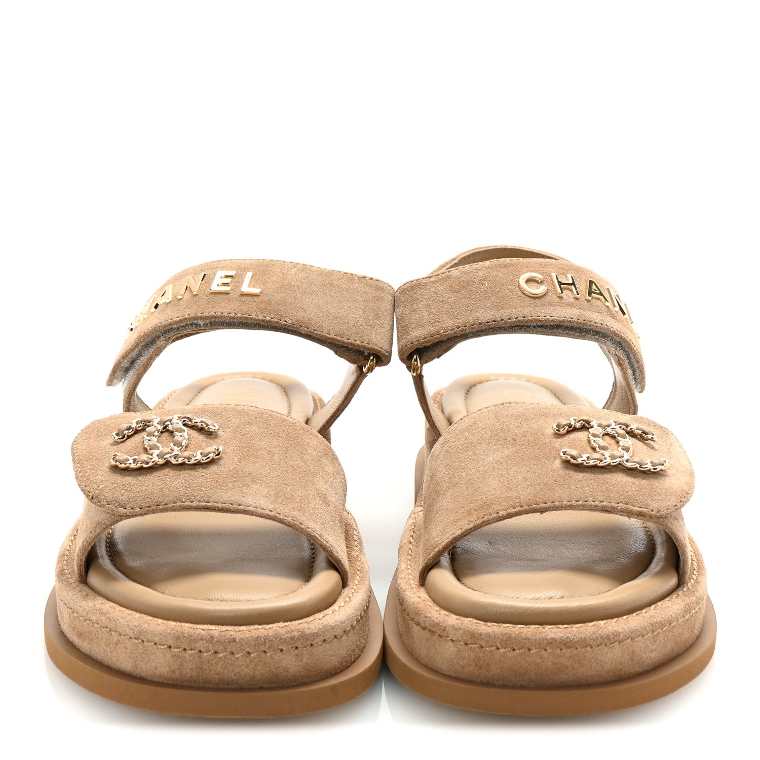Chanel Suede Calfskin Velcro Dad Sandals 36 Beige 3 of 10