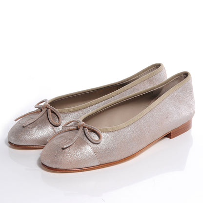 Chanel Leather Metallic CC Cap Toe Ballet Flats 35.5 Light Gold 3 of 7