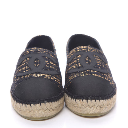 Chanel Metallic Tweed Grosgrain CC Espadrilles 42 Black Gold 2 of 10