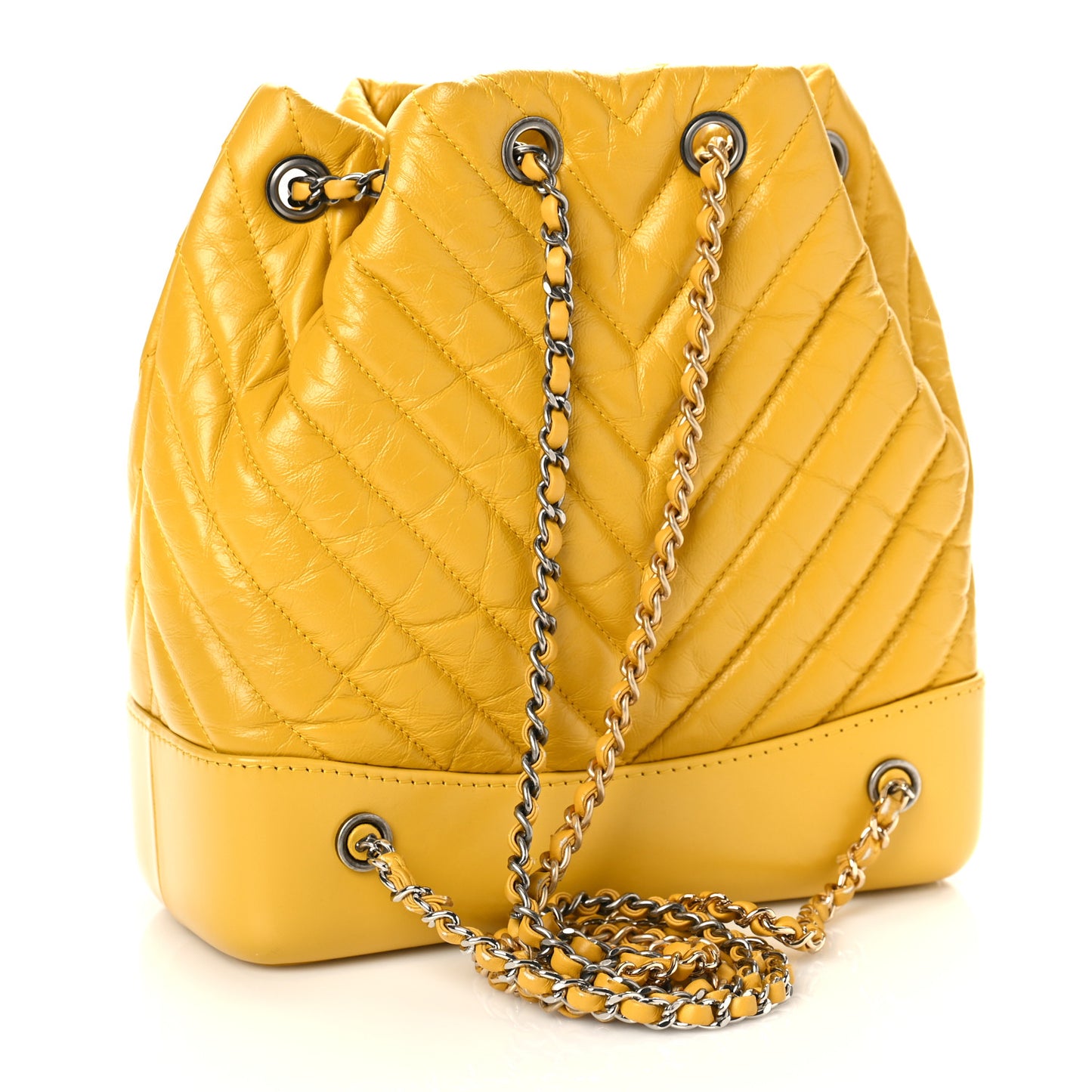 Aged Calfskin Chevron Quilted Small Gabrielle Backpack Yellow