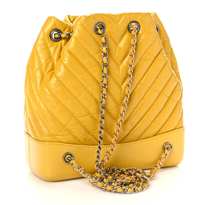 Chanel Aged Calfskin Chevron Quilted Small Gabrielle Backpack Yellow 3 of 13