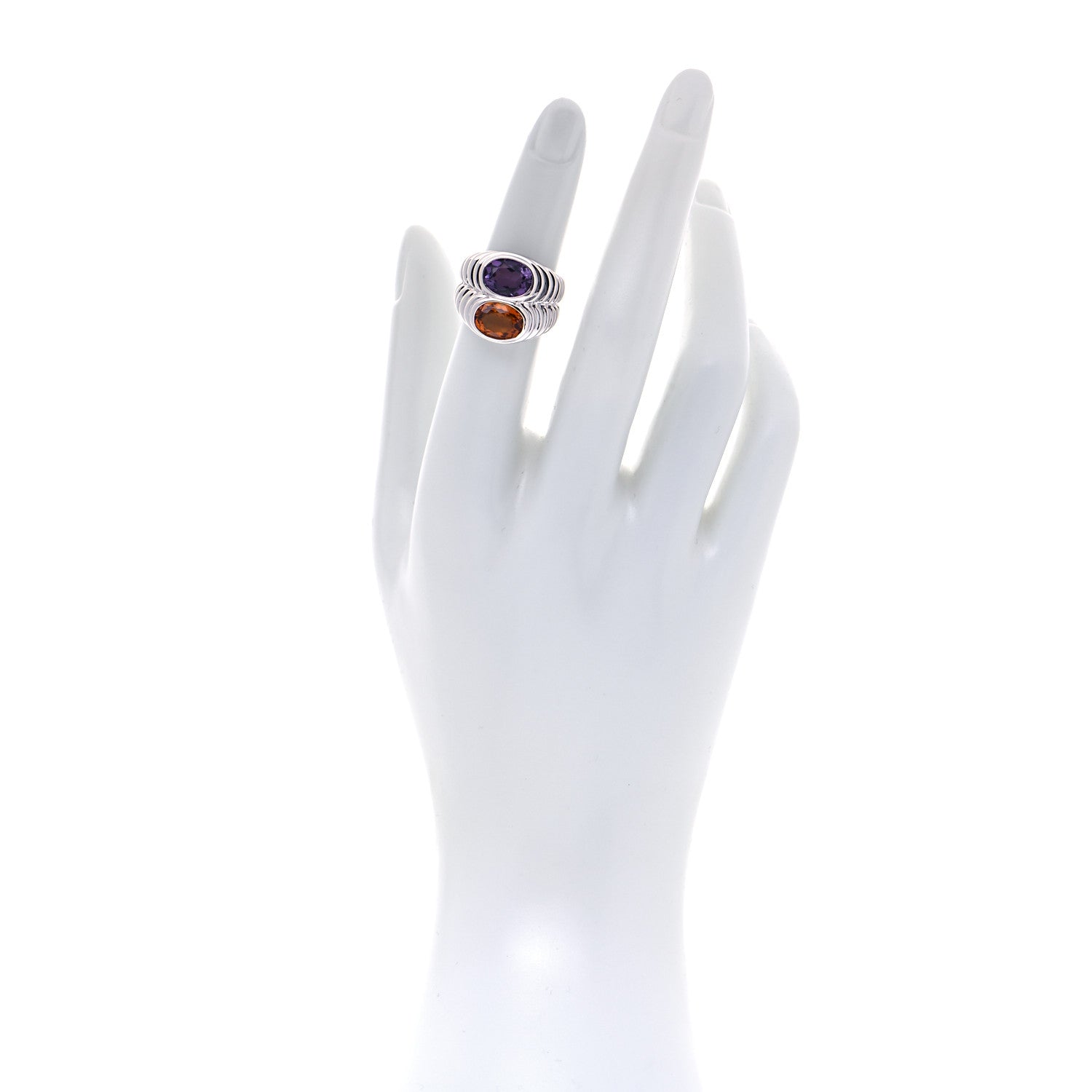 Bulgari 18K White Gold Amethyst Citrine Doppio Ring 50 5.25 2 of 5