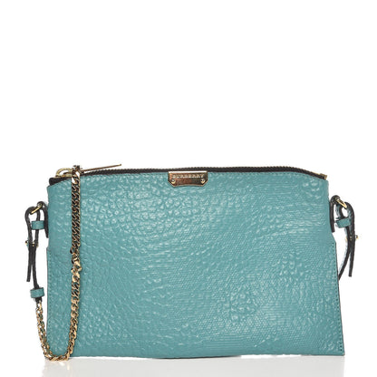 Burberry Signature Grain Calfskin Check Embossed Peyton Crossbody Clutch Bag Aqua Green 1 of 9