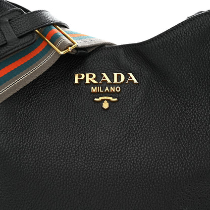 Prada Vitello Daino Zippered Messenger Hobo Black 9 of 18