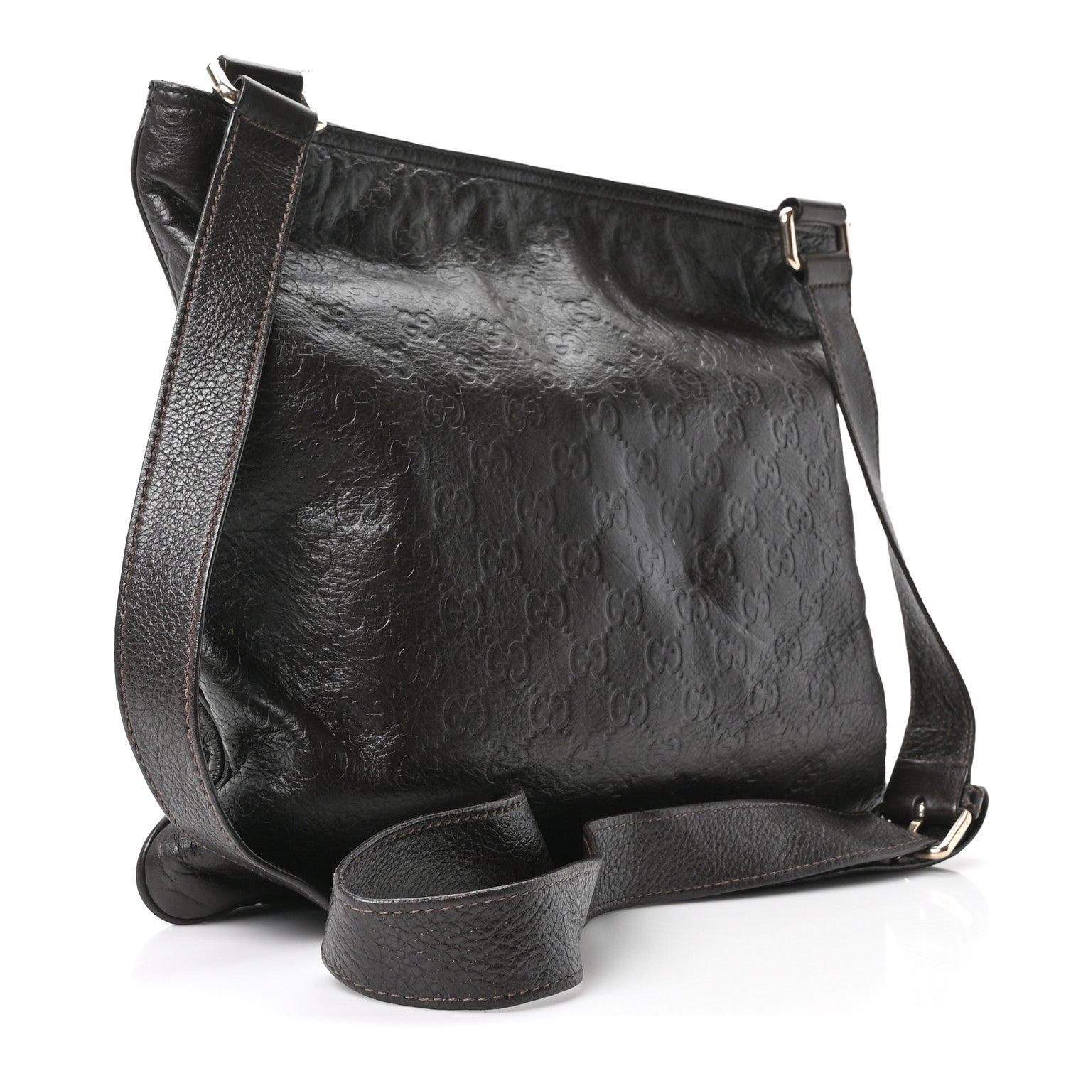 Gucci Guccissima Medium Flat Messenger Bag Dark Brown 2 of 9