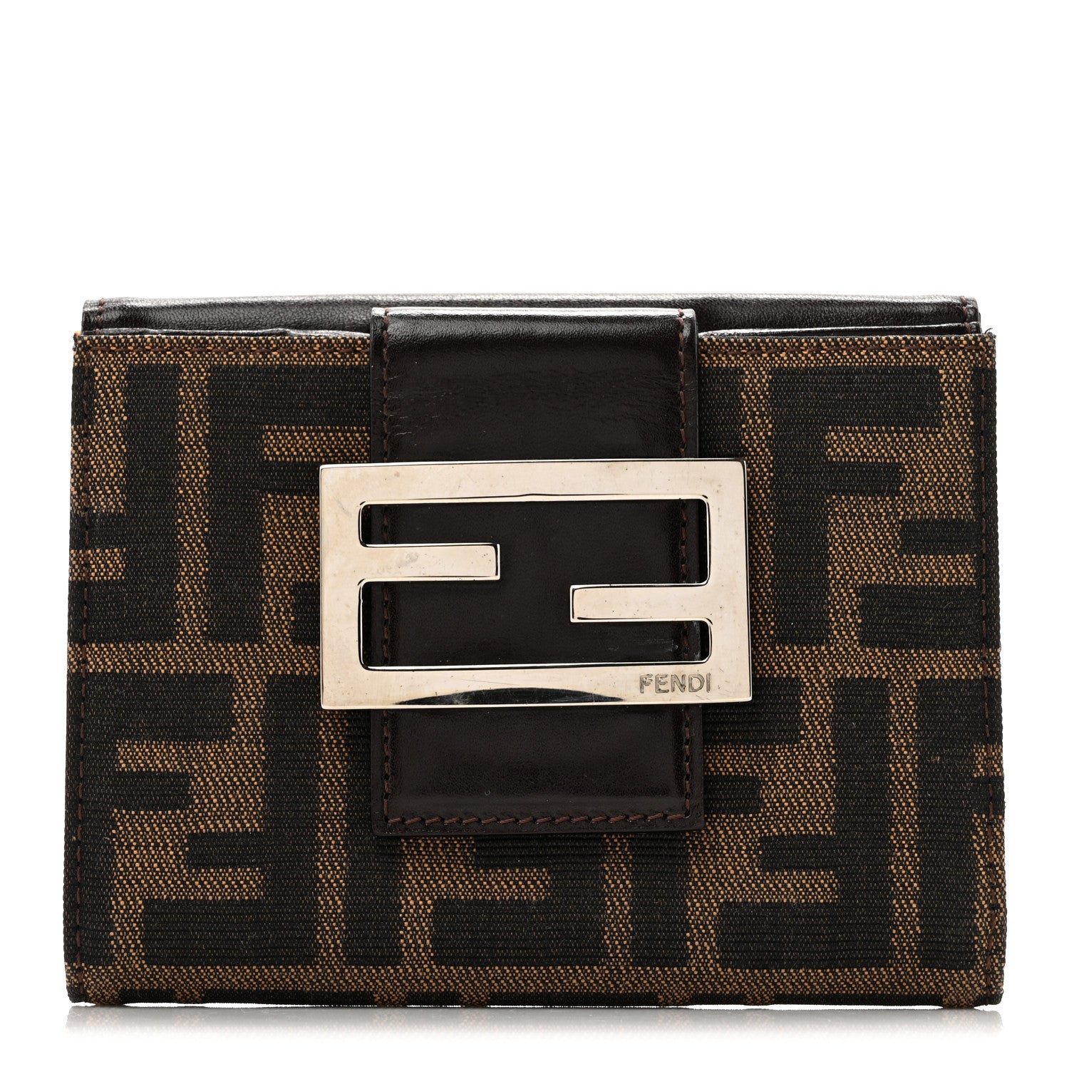 Fendi Zucca Vitello Liberty FF Compact Wallet Tobacco Moro 1 of 8